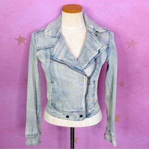 Y2K Light Acid Wash Denim Biker Jacket Delia’s Zip Front Silver Hardware Small